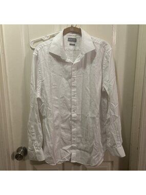 Michael Kors Mens White Herringbone Slim Fit Dress Shirt 161/2 Large 32-33
